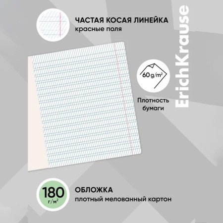 Notebook 12 sheets in a frequent slant, erichkrause "Classic", cover coated cardboard, block offlet, whiteness 100%, green-10