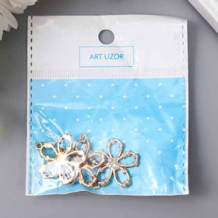 Decor for creativity Metal "Flower with pearls" gold, rhinestones 2.6x2.4 cm-3
