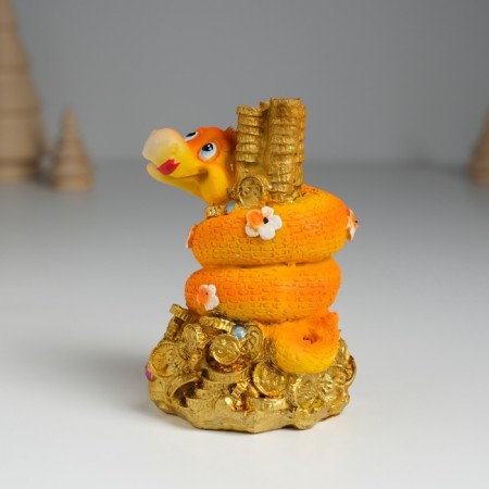 Polystone souvenir "Orange snakes with flowers on coins" 6x5.8x8.8 cm-6