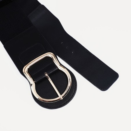 Women's belt, width 8 cm, elastic band, metal buckle, black color-2