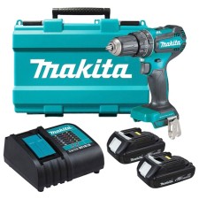 Дрель-шуруповерт Makita DHP485SYE, ударная, 18 В, 2х1.5 Ач, 500/1900 об/мин, 50/25 Нм, кейс   107462
