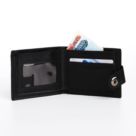 Male purse on a magnet, department for bills, for cards, black color-4