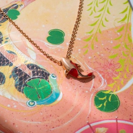 Pens "Japan" fish, red color in pink gold, 54 cm
