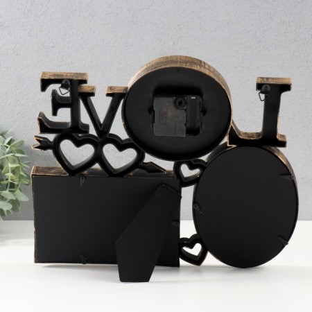 Multipher with clock "Love" Plastic 2 photo 10x15 cm, col. bronze-3