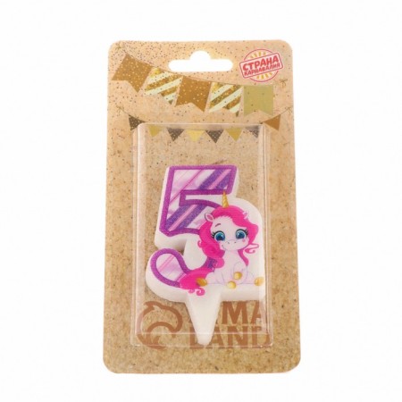 Candle in the Cake "Unicorn", number 5, purple, 6.5 cm-3