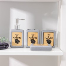 A set of accessories for the bathroom Natural, 4 items (350 ml dispenser, soap dish, 2 glasses), gray color is gray