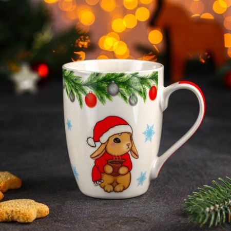 Porcelain shade mug "New Year. Bunny with cocoa ", 350 ml