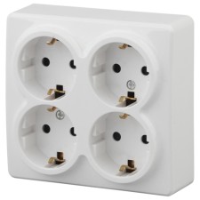 4x2p+E Schuko outlet with curtains, 16A-250V, IP20, OU, Era Expert, White