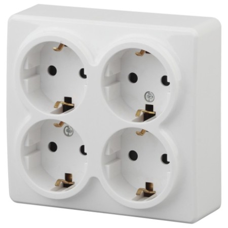 4x2p+E Schuko outlet with curtains, 16A-250V, IP20, OU, Era Expert, White