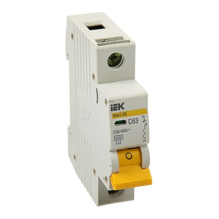 Circuit breaker automatic IEK, VA47-29, 1P, 63 A, 4.5 KA, characteristics C, MVA20-1-063-C 374253