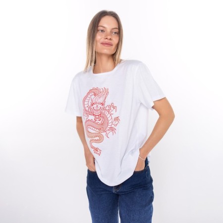 Women's T -shirt "Dragon", white color/Red print, size 46-2
