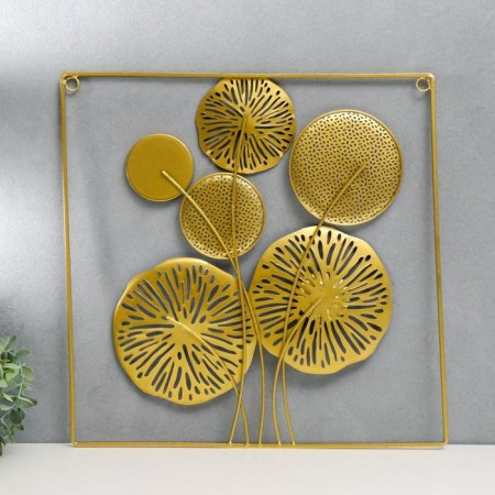 Souvenir wall metal with a mirror "Space flowers" gold with black 45x45 cm-2