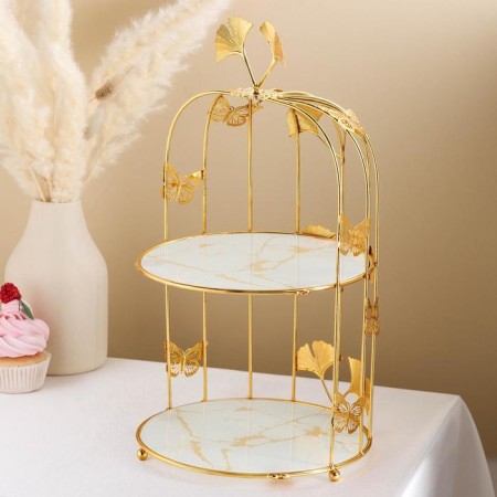 Standing for desserts 2-tier "marble", d = 21 cm, golden color of gold