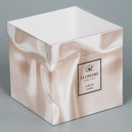 Gift box for flowers with PVC lid, packaging, "silk", 12 x 12 x 12 cm-2