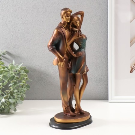 Souvenir Polystone "Fashionable couple" bronze with green 34x10x14 cm-1