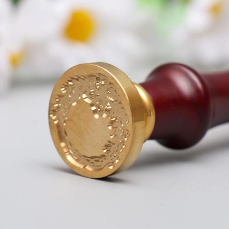 Printing for wax with a wooden handle "Wreath with flower" 9x2.5x2.5 cm-3