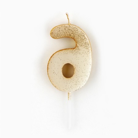 A candle for a cake, a number, shiny "6", gold, 4 x 10 cm.-3