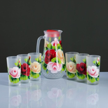 Set for juice with a tray "Zhostovo" Art painting, 6 glasses 1250/200 ml, white ma-2