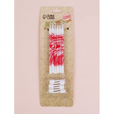 Candles for the cake "wavy lines", 6 pcs, white with red-4