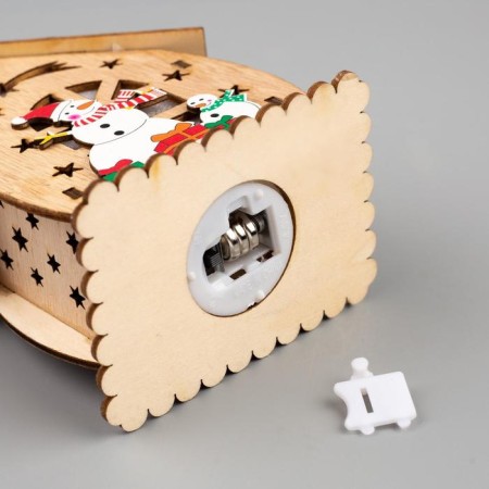 Christmas tree toy "House with snowmen", from batteries, glow of warm white-4