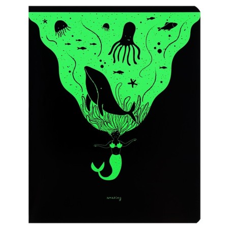 Notebook of 48 sheets in a cage on a clip "Magic", cover shaking cardboard, VD-smoke, fluorescent paint, mix-4