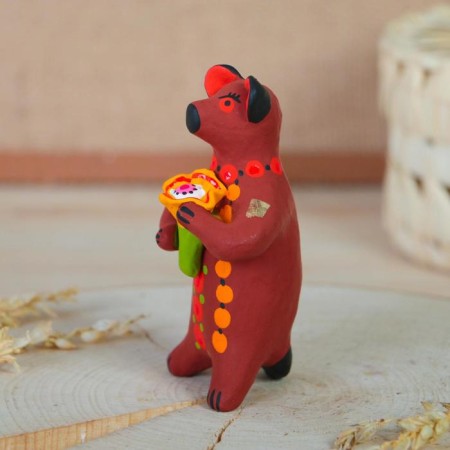 Dymkovo toy "Bear with a flower, with a rooster, with harmony", 11 cm, mix-9