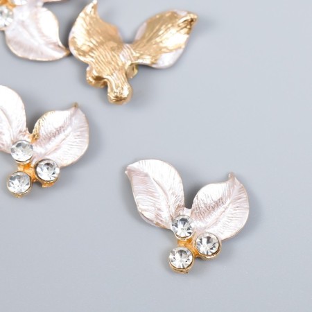 Decor for creativity Metal "Two leaves" rhinestones, gold set 4 pcs 2.1x2.1 cm