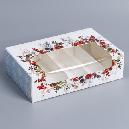 Box for eclaires with “New Year watercolor” liners, 25.2 x 15 x 7 cm, New Year-1