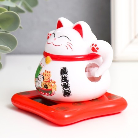 Plastic pendulum from the solar battery "White Mani-Neko with a bell on the neck" 7.5x7x7.5 cm 94687-3