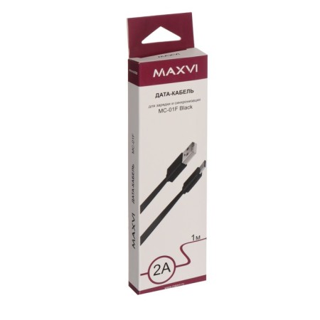 Cable MaxVI MC -01F, MicroUSB - USB, 2 A, 1 m, PVC braid, flat, black-3