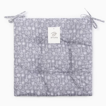 Сидушка на стул Этель "Цветы" цв. grey, 40х40 см, 100% п/э-8