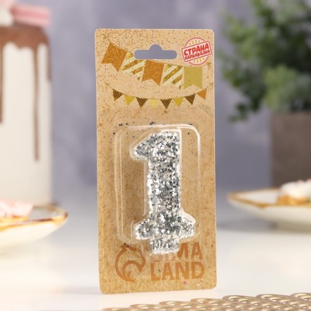 Candle in the cake "Square", number "1", silver, 6.5x4-2