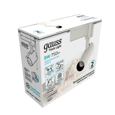 Lamp track Gauss cylinder, 1x8W LED, 4000K, 750LM, white color-6