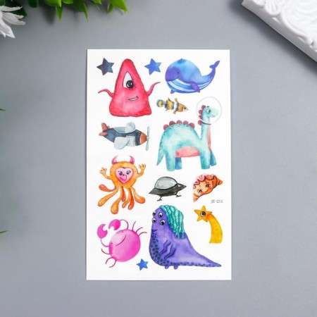 Tattoo on the body color "animals in space" mix 12x7.5 cm-1