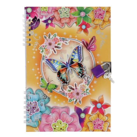 Notebook Gift Book on a lock, A5, 50 sheets, line, "Flowers/ butterflies", mix-1