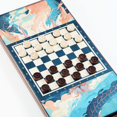 Nedes "Dragon in the Clouds", wooden board 60 x 60 cm, with a field for playing checkers-2