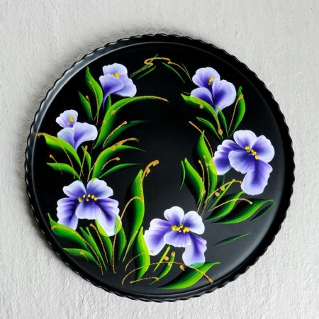 Tray "Iris on the black" art painting 28 cm