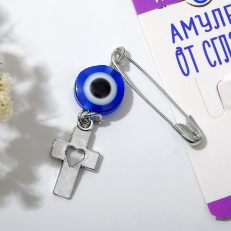Pin-shaped pins "from the evil eye and evil intentions", 2.2 cm, white-blue color in silver-1