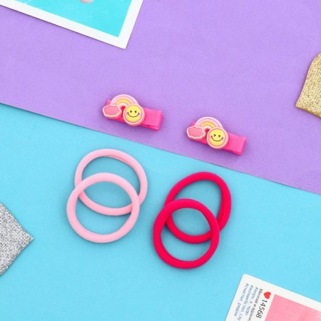 Hair set "Tiny" (4 elastic bands, 2 clamps 3.5 cm) sun, pink-1