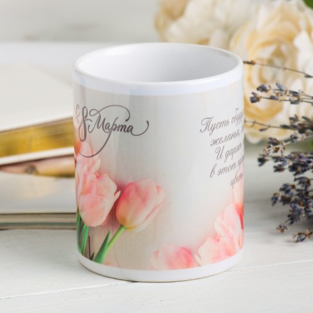 Mug "since March 8" Pink tulips, 330 ml-2