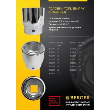 End end Berger BG2094, 19 mm, 3/4 "-1