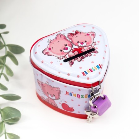 Piggy bank Metal "Beast" with a lock and keys mix 6x7.5x7 cm