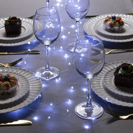 Garland "tinsel" 5 m Rosa, IP20, silver thread, 100 LED, white glow, 12 V