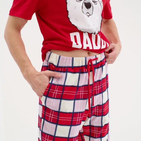 Pajama New Year's male KAFTAN "Bear", red color, size 48-3