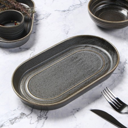 Porcelain Oval Magistro Urban, 450 ml, 24 × 13.7 × 2.7 cm, gray color-2