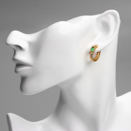 Hooping earrings Xuping noble, green color in pink gold, d = 1.8 cm-2