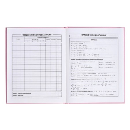 School diary for grades 1-11, "pink", covered paper cover, solid binding cardboard 7BC, matte lamination, universal cheat sheet, 48 sheets, block 65g/m2-7