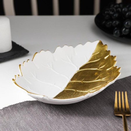 Dilyan fruit dish "Golden Leaf", 25.5 × 17 × 3.5 cm, gold color with white-1