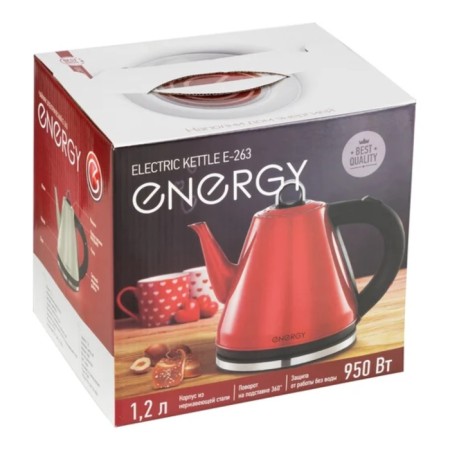 Electric kettle, Energy E-263, metal, 1.2 l, 950 watts, red-5