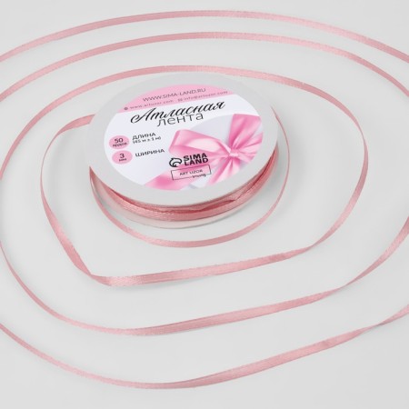 Satin tape, 3 mm × 45 ± 1 m, pearl pink color No. 135